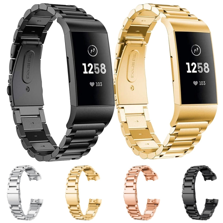 Bracelet de montre en acier inoxydable solide avec boucle de fronde à trois perles pour Fitbit Charge 3