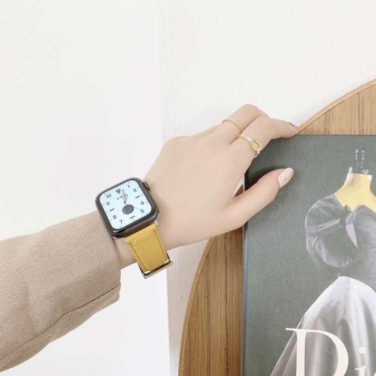 Bracelets de rechange en cuir texturé litchi avec fil à coudre, For Apple Watch Ultra 49mm / Series 8&7 45mm / SE 2&6&SE&5&4 44mm / 3&2&1 42mm, For Series 7 41mm / 6 & SE & 5 & 4 40mm / 3 & 2 & 1 38mm