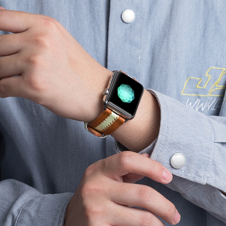 Bracelet de montre de remplacement lumineux en cuir de vachette, For Apple Watch Series 7 41mm / & 6 & SE & 5 & 4 40mm, For Apple Watch Series 7 45mm / & 6 & SE & 5 & 4 44mm
