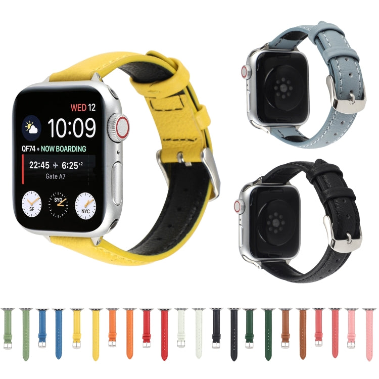 Bracelet de montre en cuir véritable mince de 14 mm pour la série Apple Watch, 7 45mm / 6 & SE & 5 & 4 44mm / 3 & 2 & 1 42mm, 7 41mm / 6 & SE & 5 & 4 40mm / 3 & 2 & 1 38mm