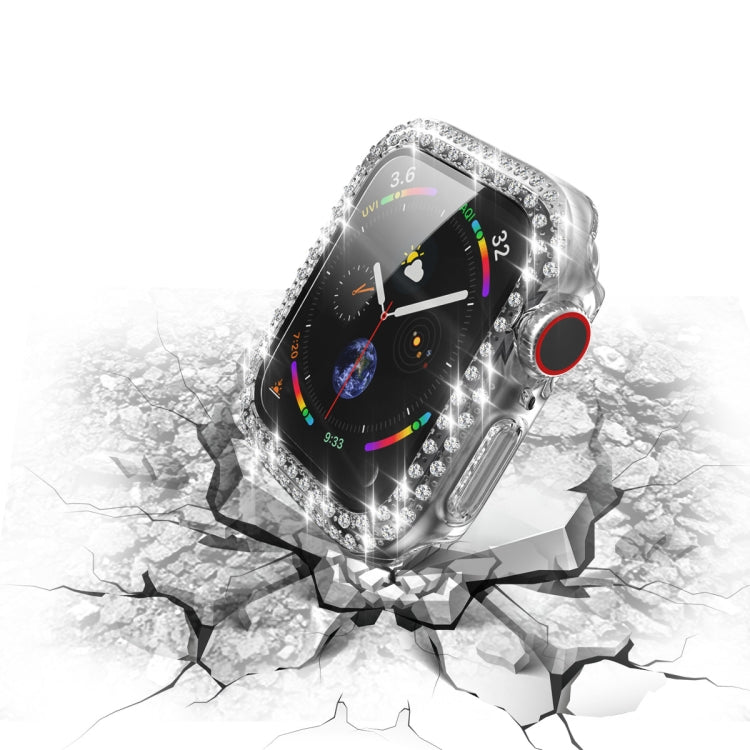 Étui de protection en diamant à double rangée PC pour galvanoplastie avec film en verre trempé pour la série Apple Watch, 3 & 2 & 1 38mm, 3 & 2 & 1 42mm