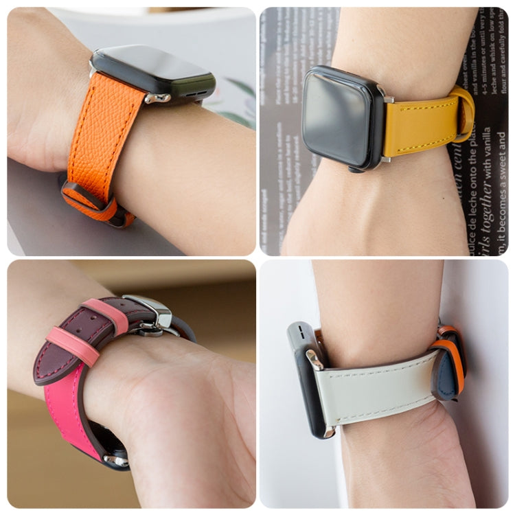 Bracelet de montre en cuir de vachette avec fermoir papillon, For Apple Watch Series 8&7 41mm / SE 2&6&SE&5&4 40mm / 3&2&1 38mm, For Apple Watch Series 6&SE&5&4 44mm / 3&2&1 42mm, For Apple Watch Series 6&SE& 5&4 40mm / 3 & 2 & 1 38mm