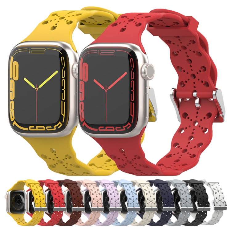 Bracelet de montre en silicone en dentelle pour la série Apple Watch, 7 41mm / 6&SE&5&4 40mm / 3&2&1 38mm, 7 45mm / 6&SE&5&4 44mm / 3&2&1 42mm