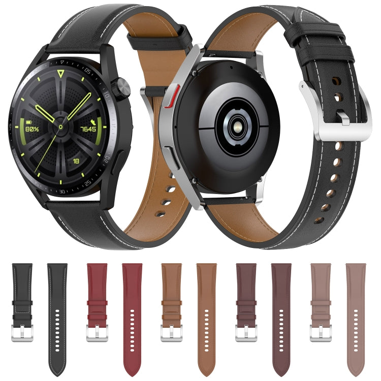 Bracelet de montre en cuir véritable 20 mm pour Samsung Galaxy Watch4/Watch3 41 mm/Active2/Huawei/Gaming Watch, etc.