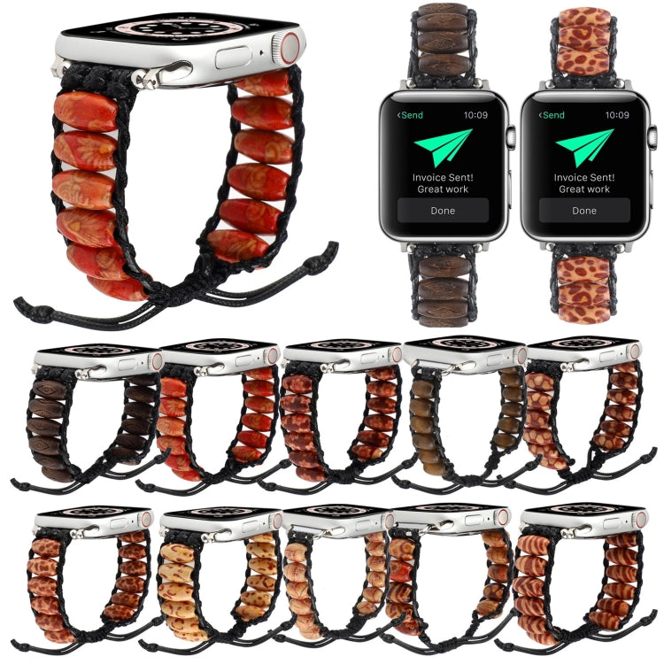 Bracelet de montre en perles de bois pour la série Apple Watch, 7 41mm / 6&SE&5&4 40mm / 3&2&1 38mm, 7 45mm / 6&SE&5&4 44mm / 3&2&1 42mm
