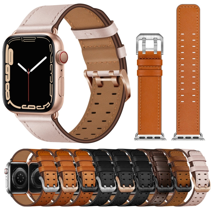 Bracelet de montre en cuir à double boucle pour la série Apple Watch, 7 41mm / 6&SE&5&4 40mm / 3&2&1 38mm, 7 45mm / 6&SE&5&4 44mm / 3&2&1 42mm