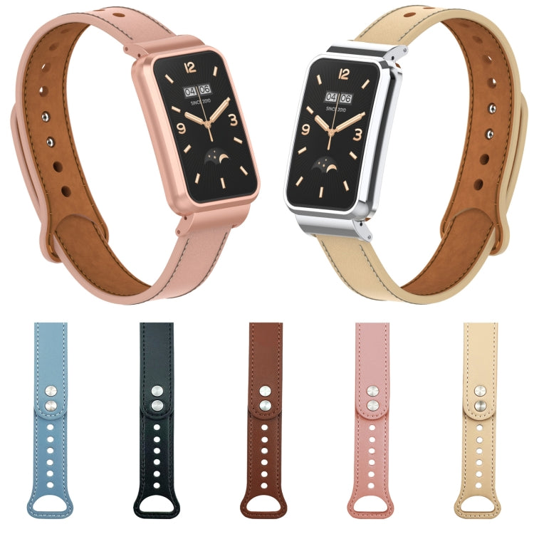 Bracelet de montre à monture métallique en cuir à double clou, For Xiaomi Mi Band 7 Pro