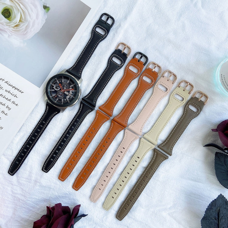 Bracelet de montre en cuir véritable à boucle inversée de 22 mm, For Samsung Galaxy Watch3 / Huawei Watch GT3 Pro