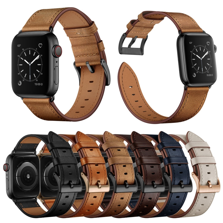 Bracelet de montre en cuir véritable de vachette classique, For Apple Watch Ultra 49mm / Series 8&7 45mm / SE 2&6&SE&5&4 44mm / 3&2&1 42mm, For Apple Watch Series 8&7 41mm / SE 2&6&SE&5&4 40mm / 3&2&1 38mm