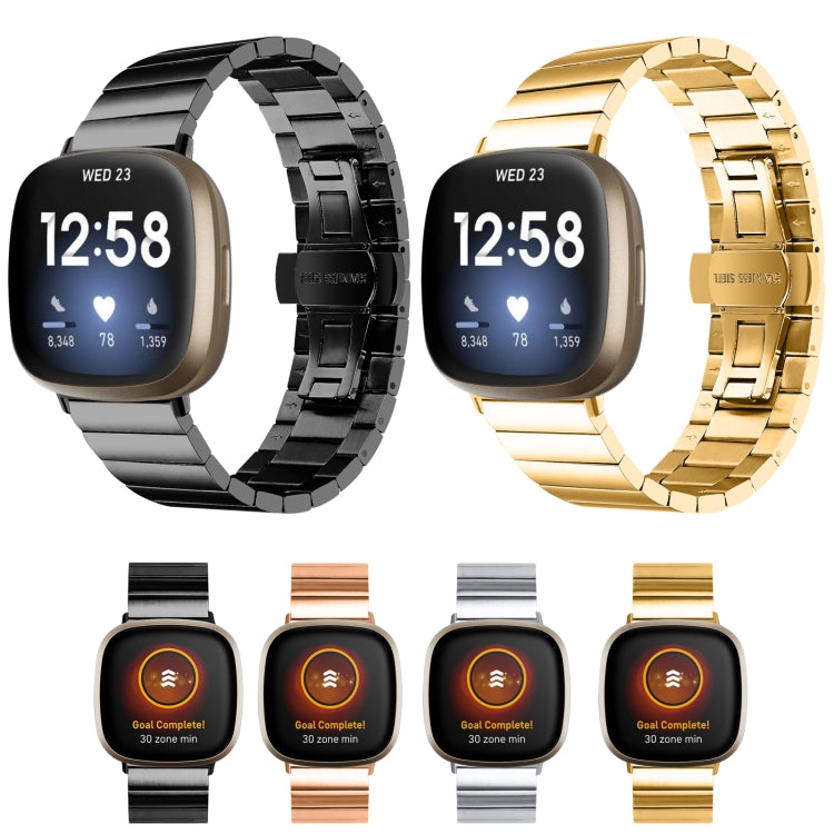 Bracelet de montre universel en métal avec boucle papillon, For Fitbit Versa 3 / Sense, For Fitbit Versa 4 / Sense 2