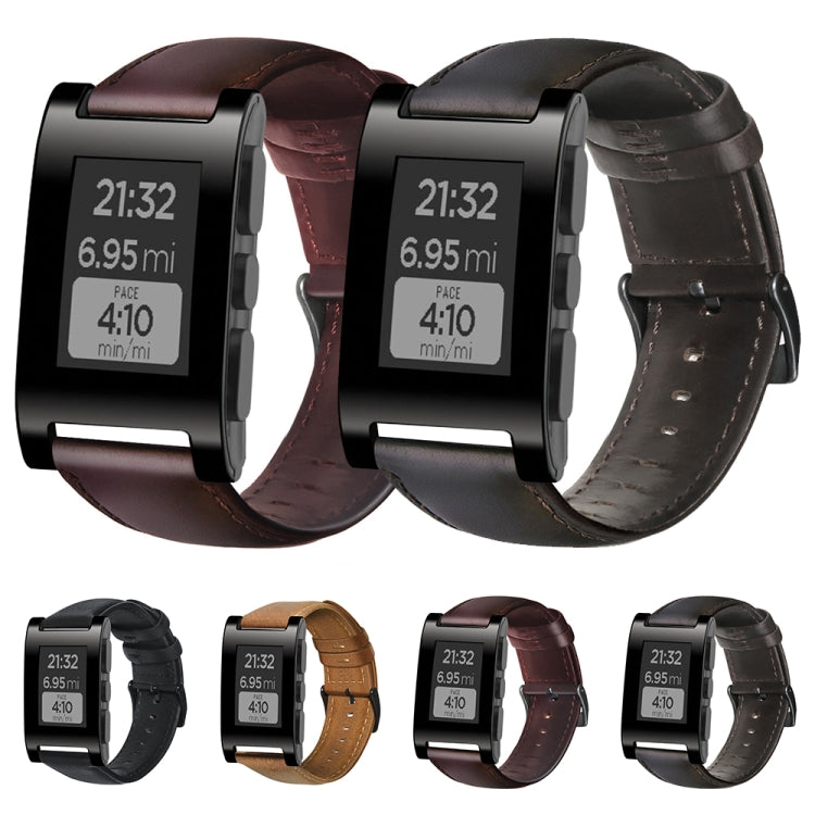 Bracelet de montre en cuir véritable ciré à l'huile, For Pebble Gen 1, For Pebble Time
