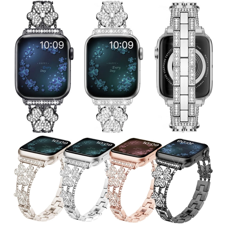 Bracelet de montre diamant trèfle à 3 feuilles, For Apple Watch Series 8&7 45mm, For Apple Watch Series 8&7 41mm