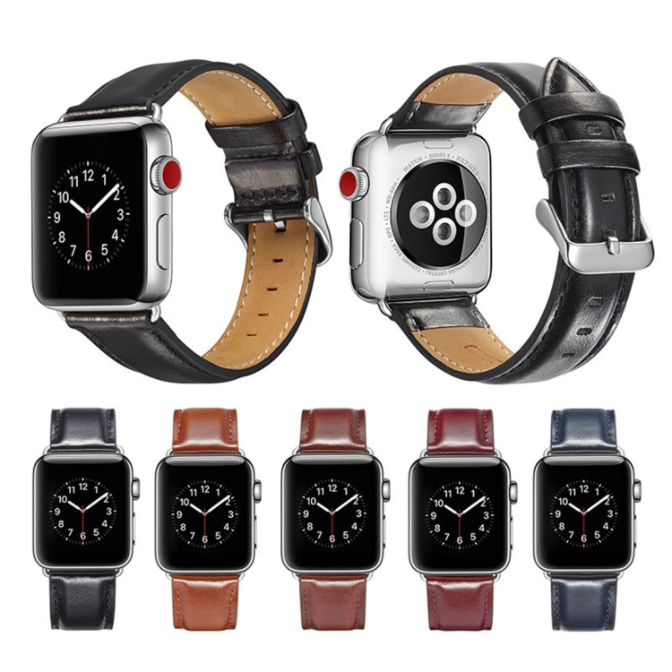 Bracelet de montre en cuir pleine fleur texturé Crazy Horse, For Apple Watch Series 7 41mm / 6 & SE & 5 & 4 40mm / 3 & 2 & 1 38mm, For Apple Watch Series 7 45mm / 6 & SE & 5 & 4 44mm / 3 & 2 & 1 42mm