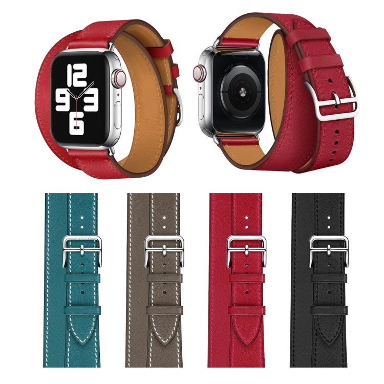 Bracelet de rechange en cuir à double boucle, For Apple Watch Series 7 41mm / 6 & SE & 5 & 4 40mm / 3 & 2 & 1 38mm, For Apple Watch Series 7 45mm / 6 & SE & 5 & 4 44mm / 3 & 2 & 1 42mm