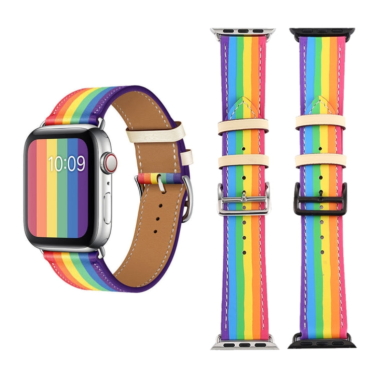 Bracelet de montre en cuir arc-en-ciel, For Apple Watch Series 7 41mm / 6 & SE & 5 & 4 40mm / 3 & 2 & 1 38mm, For Apple Watch Series 7 45mm / 6 & SE & 5 & 4 44mm / 3 & 2 & 1 42mm