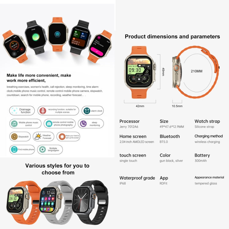 Montre d'appel intelligente à écran iW9 Ultra de 2,04 pouces, appel BT/fréquence cardiaque/tension artérielle/oxygène sanguin
