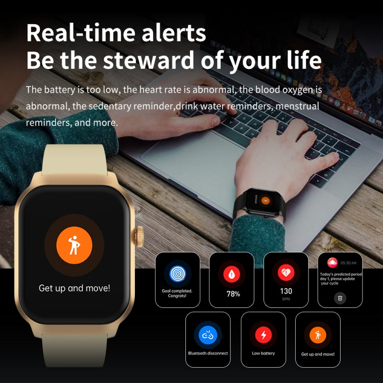 Montre intelligente avec bracelet en Silicone de 2.01 pouces, appel Bluetooth, prise en charge de la surveillance de la fréquence cardiaque/glycémie Non invasive, Silicone Strap Black, Silicone Strap Light Yellow