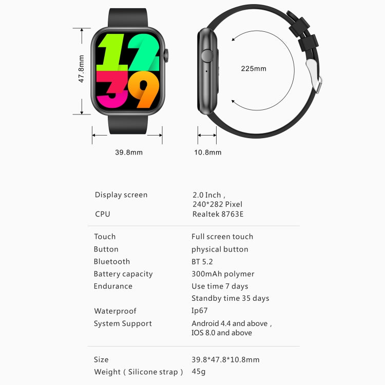 Montre de sport intelligente QX7 Pro 2,0 pouces BT5.2, prise en charge des appels Bluetooth/sommeil/glycémie/oxygène dans le sang/température/fréquence cardiaque/moniteur de santé de la pression artérielle