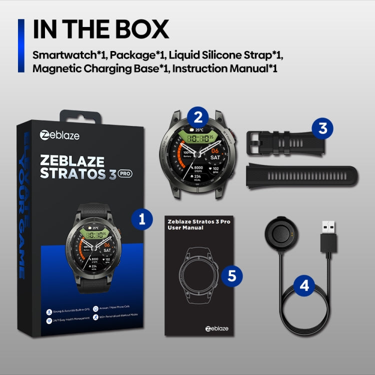 Zeblaze Stratos 3 Pro 1,43 pouces écran AMOLED montre intelligente de sport prise en charge des appels Bluetooth, Stratos 3 Pro