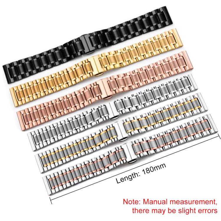 Bracelet de montre xDfind à cinq perles en acier inoxydable massif avec boucle papillon, 14mm, 18mm, 20mm, 22mm