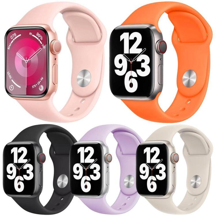 Lot de 5 bracelets de montre de sport en silicone de couleur unie xDfind, For Apple Watch 42 / 44 / 45 / 46 / 49mm, For Apple Watch 38 / 40 / 41 / S11 42mm