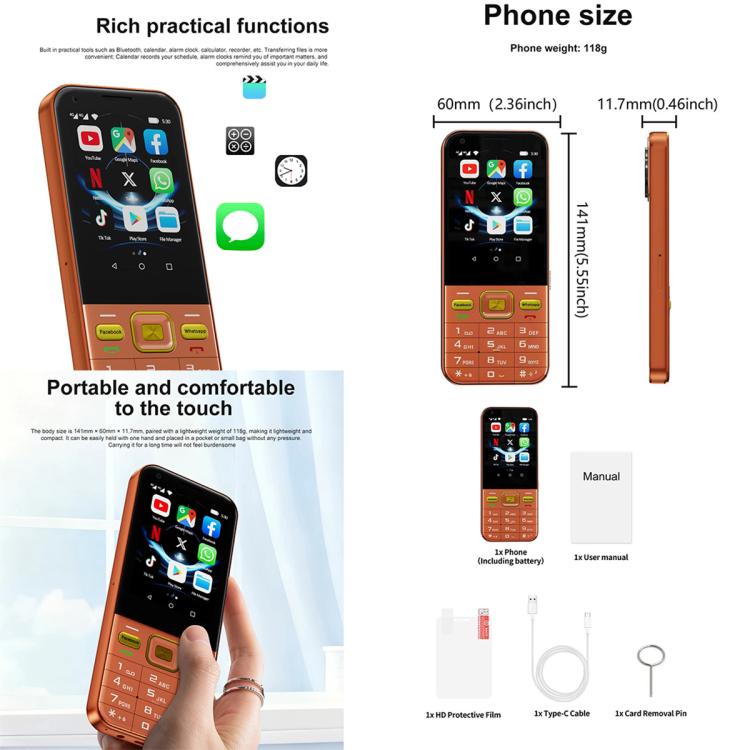 A001 / 17 MP, 2 Go + 16 Go, écran 2,8 pouces, Android 8.1, processeur quadricœur MTK6737, réseau 4G, double SIM, A001 / 17MP