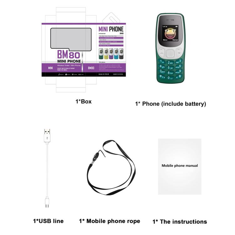 Mini téléphone portable BM80 2G, kit mains libres Bluetooth 0,85 pouce, modification de la voix, musique MP3, double SIM, réseau : 2G