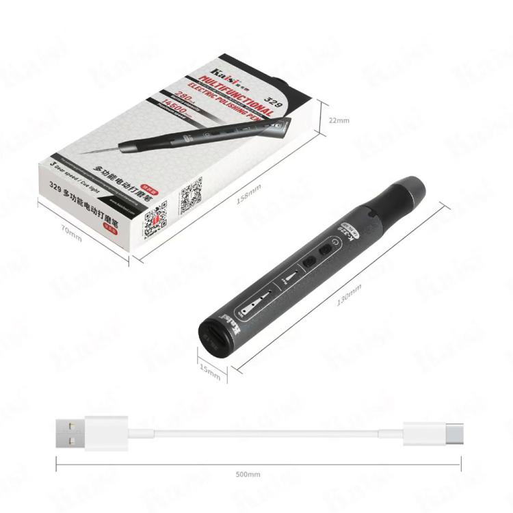 Stylo de polissage multifonction rechargeable Kaisi 329 avec 9 têtes de meulage, Kaisi 329