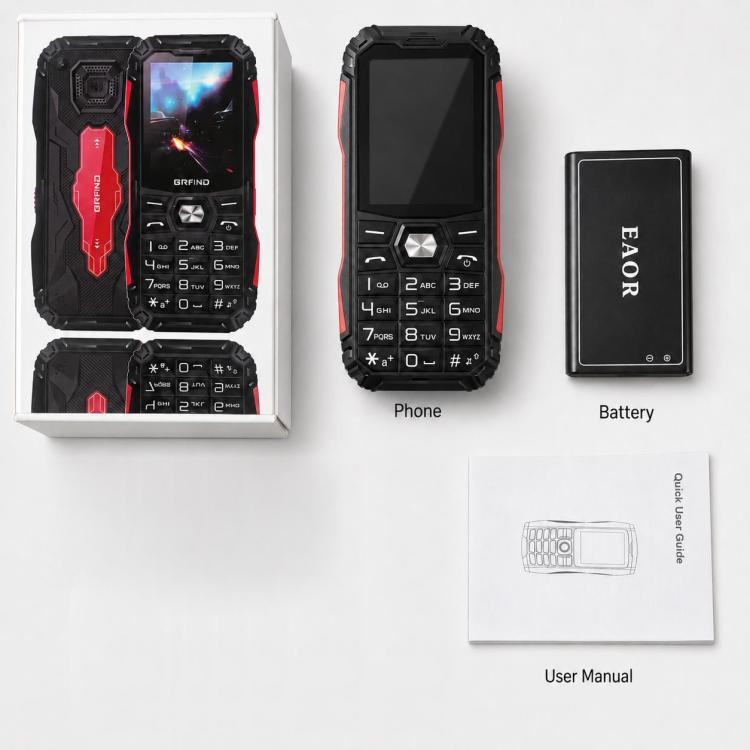 Téléphone robuste HE248, écran 2,4 pouces, touches 3D, réseau : 2G, double SIM, Bluetooth, lampe torche, clavier russe, No Power Plug, US Plug, UK Plug
