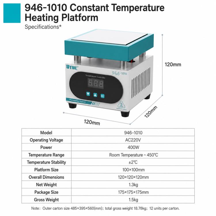 Plateforme chauffante à température constante UYUE 946-1010 400 W avec écran LCD, US Plug, EU Plug