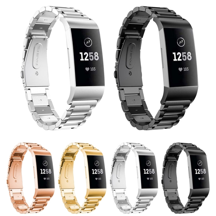 Bracelet de montre en acier inoxydable solide avec boucle de fronde à trois perles pour Fitbit Charge 4, Three Beads for Fitbit Charge 4