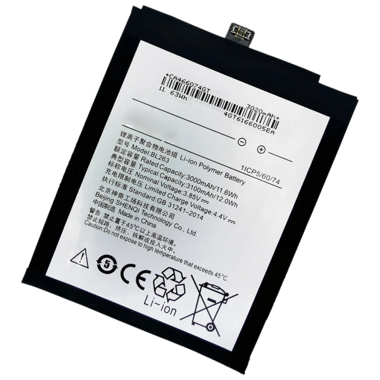 3100mAh BL263 pour batterie Li-Polymère Lenovo ZUK Z2 Pro