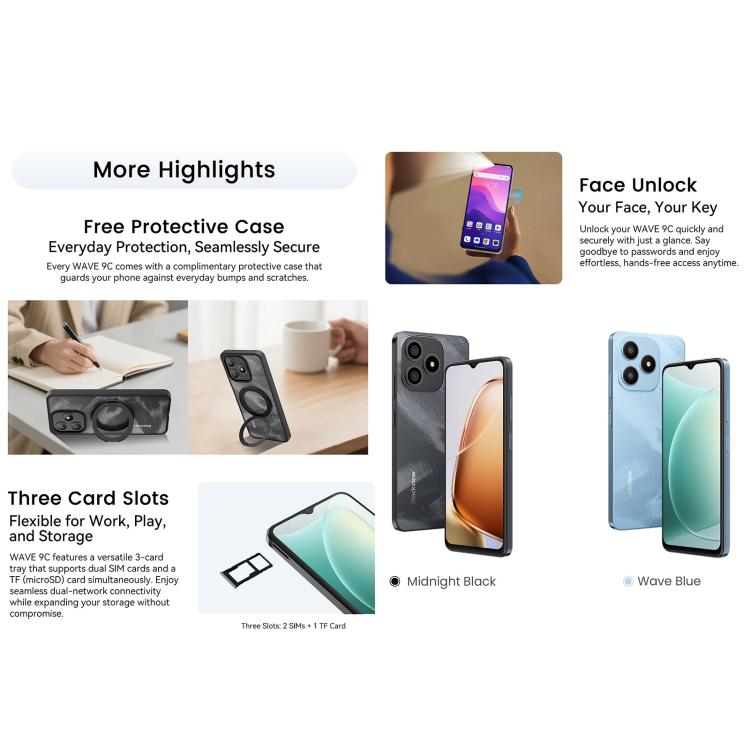 Blackview WAVE 9C, 4GB+64GB, 6.56 inch Android 15 Unisoc T603 SC9863A Octa Core, Network: 4G, OTG, 4GB+64GB