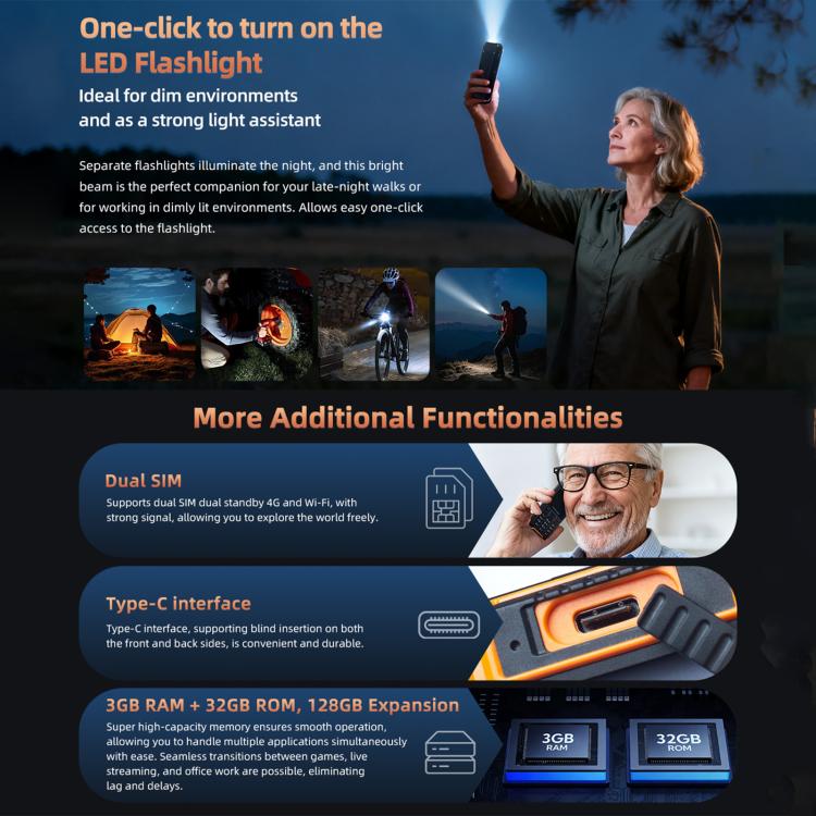 HAMTOD H6 Rugged Phone, 3GB+32GB, 2.83 inch Android 11 UNISOC SC9832E Quad-core, Network: 4G, VoLTE, SOS