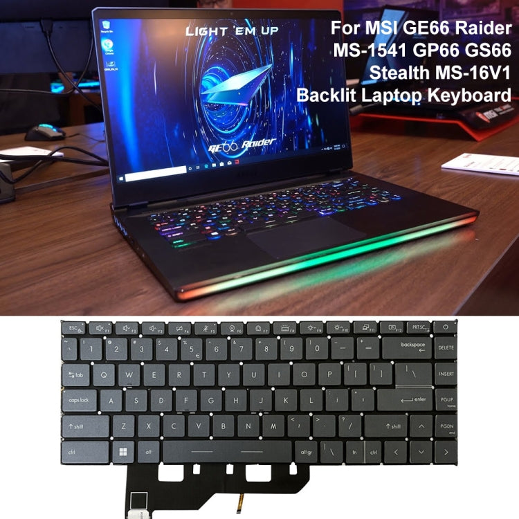 Clavier d'ordinateur portable version américaine avec rétroéclairage pour MSI GE66 Raider / MS-1541 / GP66 / MS-1542/1543 / GS66 / MS-16V1 / MS-16V2 / 10SD / 10SE