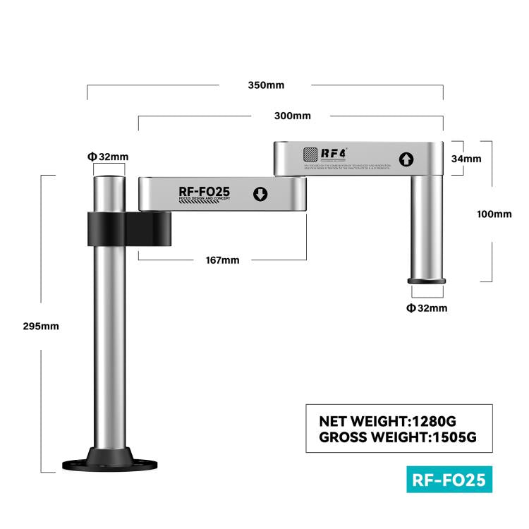 Support de microscope à bras pivotant et réglable en hauteur et rotation à 360° RF4 RF-FO25, RF4 RF-FO25
