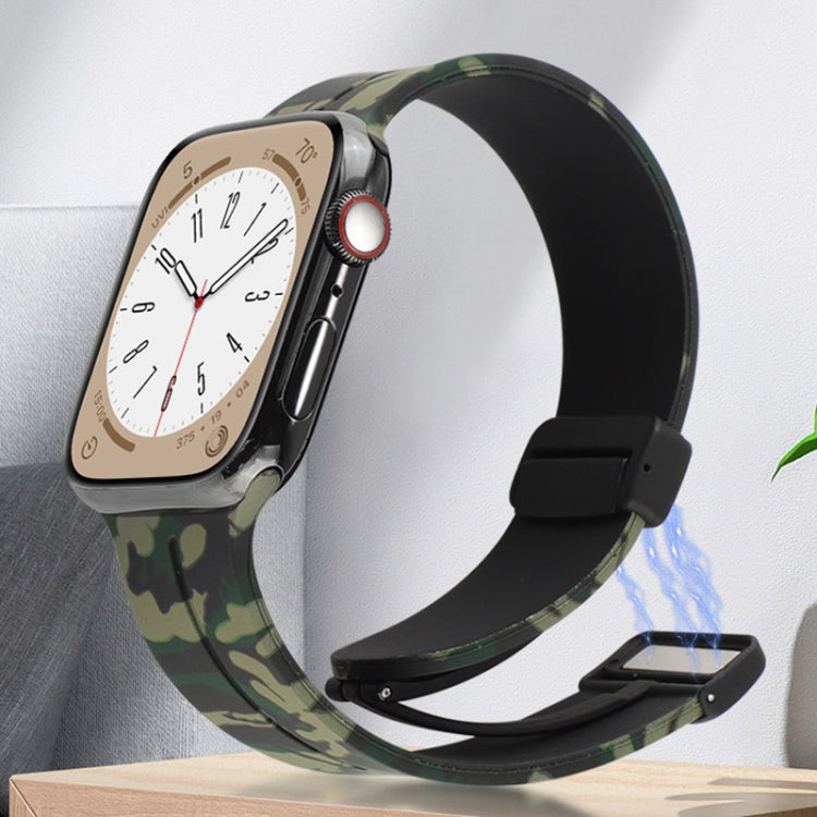 Bracelet de montre en silicone camouflage à fermoir magnétique, For Apple Watch Ultra 49mm, For Apple Watch Series 8&7 45mm, For Apple Watch Series 8&7 41mm