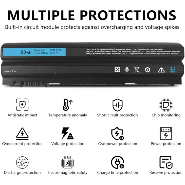 Batterie pour ordinateur portable 4400 mAh compatible avec les modèles Dell E5420, E6430, E6520 et E6530, T54FJ