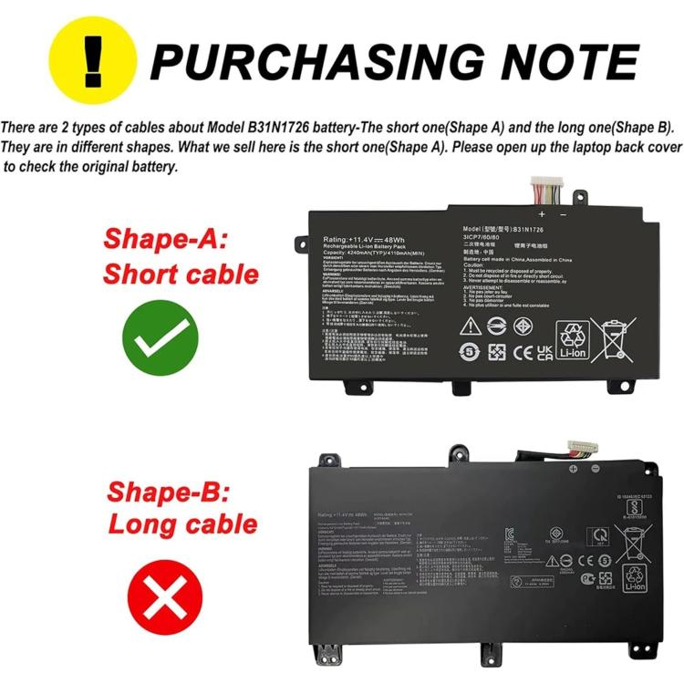 Batterie de remplacement 3600 mAh pour ordinateur portable ASUS TUF Gaming 5e/6e/7e/8e génération FX80G FX86F/G, B31N1726