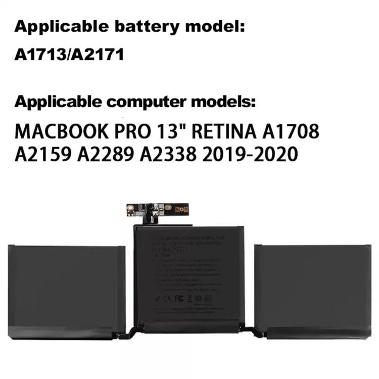 Batterie pour ordinateur portable 4781 mAh compatible avec Apple MacBook Pro 13 pouces A1708 A2159 A2289 A2338, A1713