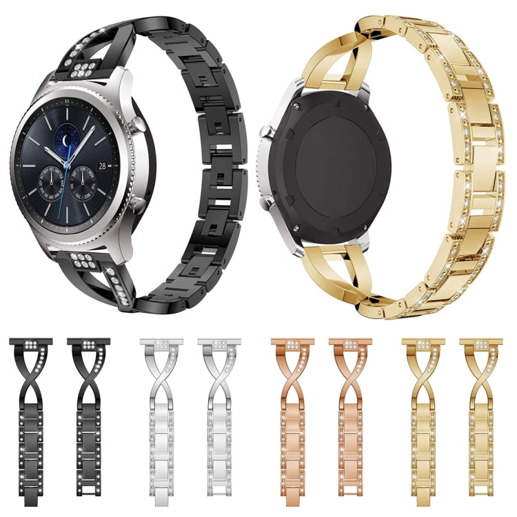 Pour Samsung Gear S3 / Ticwatch Pro / HUAWEI GT Universal 22mm Metal Diamond Strap, black, Argent, gold, Rose gold
