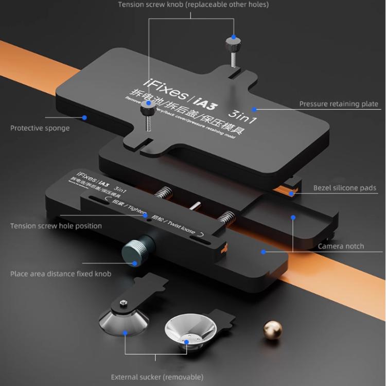 Pince universelle de réparation de téléphone pour le retrait du couvercle arrière de la batterie, moule de maintien de pression, iFixes iA3 3-in-1
