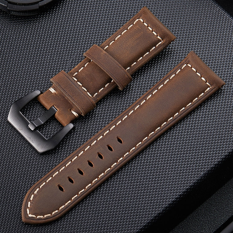 Crazy Horse Layer Bracelet de montre en cuir avec boucle noire givrée, taille : 24 mm