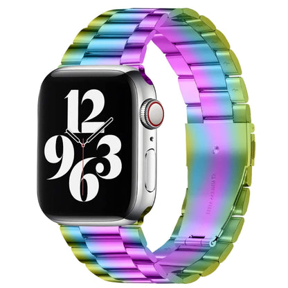 Bracelet de montre en acier inoxydable, pour Apple Watch Series 8&7 41mm / SE 2&6&SE&5&4 40mm / 3&2&1 38mm, boucle pliable, 3 perles