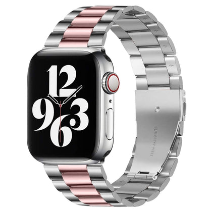 Bracelet de montre en acier inoxydable, pour Apple Watch Series 8&7 41mm / SE 2&6&SE&5&4 40mm / 3&2&1 38mm, boucle pliable, 3 perles