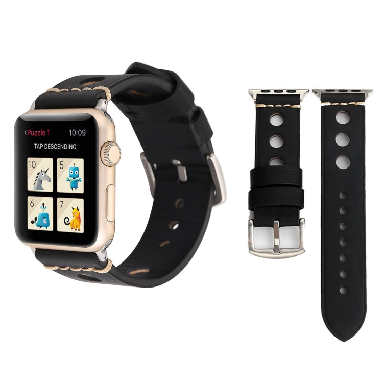 Pour Apple Watch Series 8 & 7 41mm / SE 2 & 6 & SE & 5 & 4 40mm / 3 & 2 & 1 38mm rétro trou bracelet de montre en cuir véritable, For 38mm