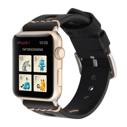 Pour Apple Watch Series 8 & 7 41mm / SE 2 & 6 & SE & 5 & 4 40mm / 3 & 2 & 1 38mm rétro trou bracelet de montre en cuir véritable, For 38mm