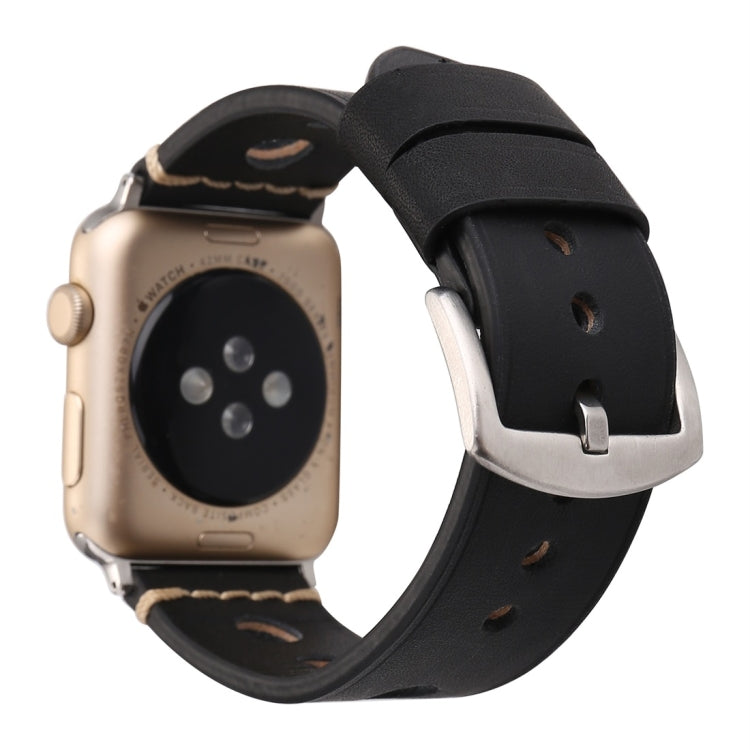 Pour Apple Watch Series 8 & 7 41mm / SE 2 & 6 & SE & 5 & 4 40mm / 3 & 2 & 1 38mm rétro trou bracelet de montre en cuir véritable, For 38mm
