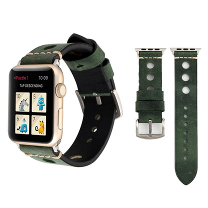 Pour Apple Watch Series 8 & 7 41mm / SE 2 & 6 & SE & 5 & 4 40mm / 3 & 2 & 1 38mm rétro trou bracelet de montre en cuir véritable, For 38mm