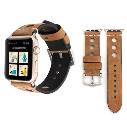 Pour Apple Watch Series 8 & 7 41mm / SE 2 & 6 & SE & 5 & 4 40mm / 3 & 2 & 1 38mm rétro trou bracelet de montre en cuir véritable, For 38mm